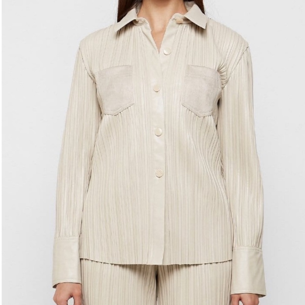 COPY - NWT Maniere De Voir Pleated Leather Shirt - Beige US Size 6